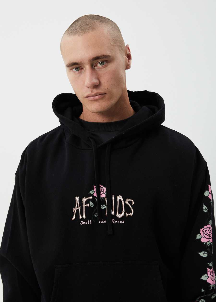 AFENDS Mens Smell The Roses - Boxy Hoodie - Black