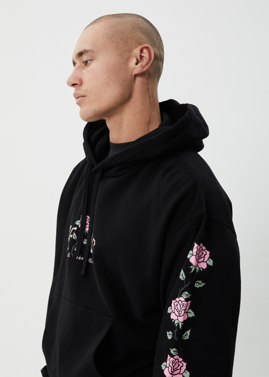 AFENDS Mens Smell The Roses - Boxy Hoodie - Black