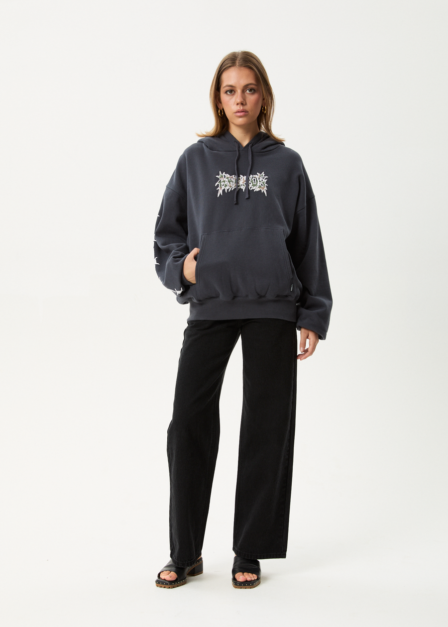 AFENDS Mens Hidden - Boxy Hoodie - Charcoal