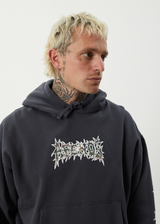 AFENDS Mens Hidden - Boxy Hoodie - Charcoal - Afends mens hidden   boxy hoodie   charcoal