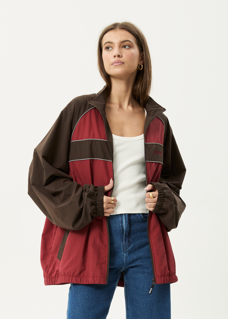 AFENDS Mens Spicy - Sports Spray Jacket - Burgundy