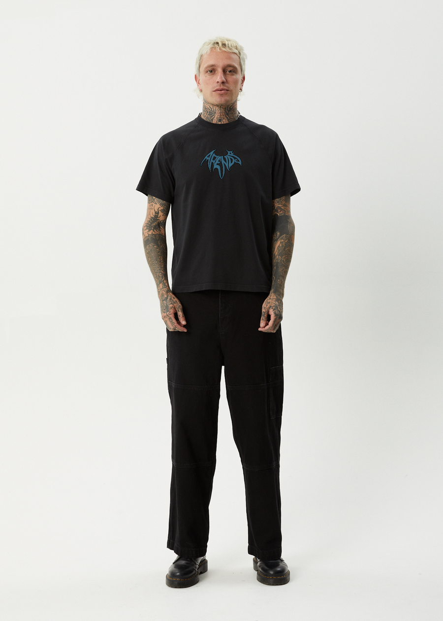 AFENDS Mens Bats - Raglan Boxy Tee - Stone Black