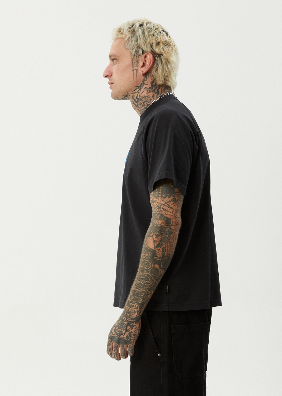 AFENDS Mens Bats - Raglan Boxy Tee - Stone Black