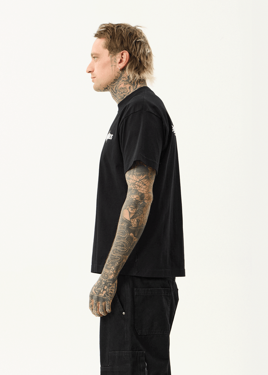 AFENDS Mens Spiked - Heavyweight Boxy Tee - Black