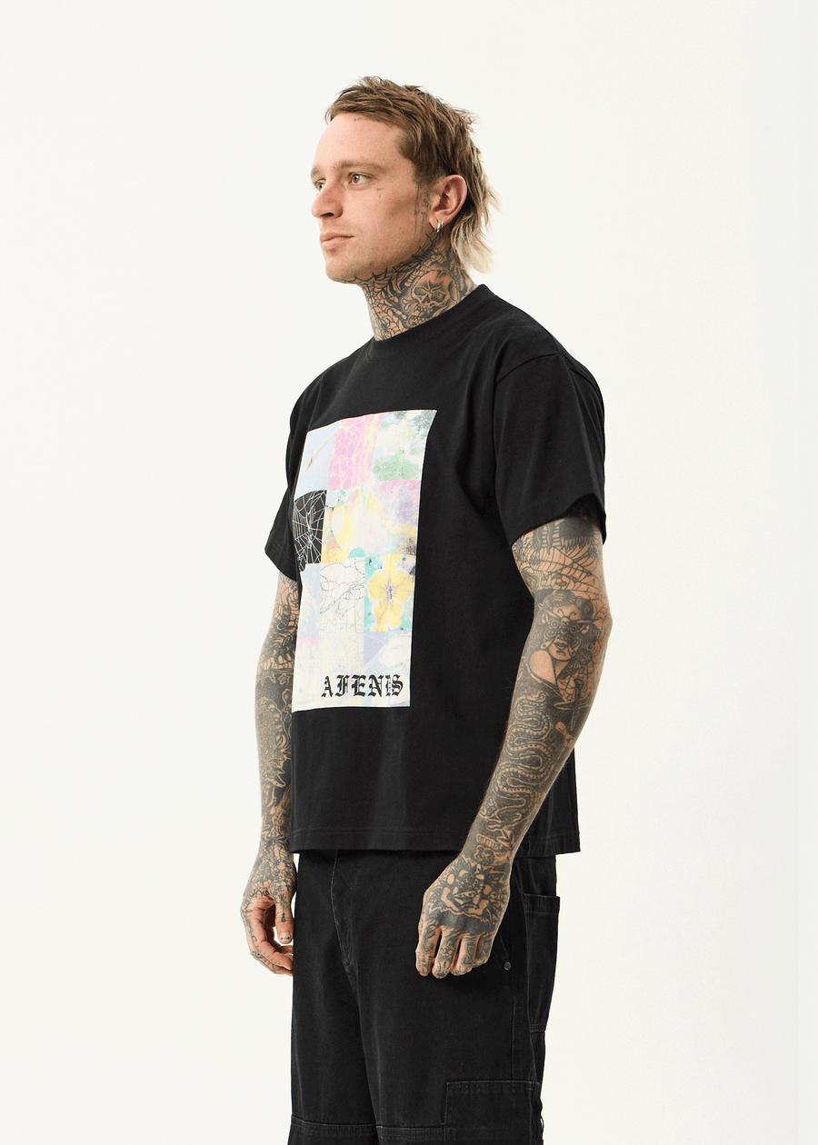 AFENDS Mens Sadworld - Heavyweight Boxy Tee - Black