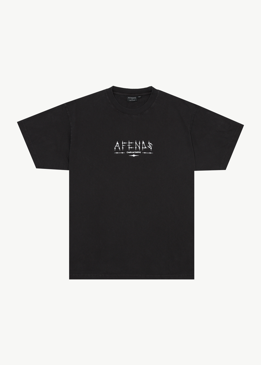 AFENDS Mens Spinal - Boxy Tee - Stone Black