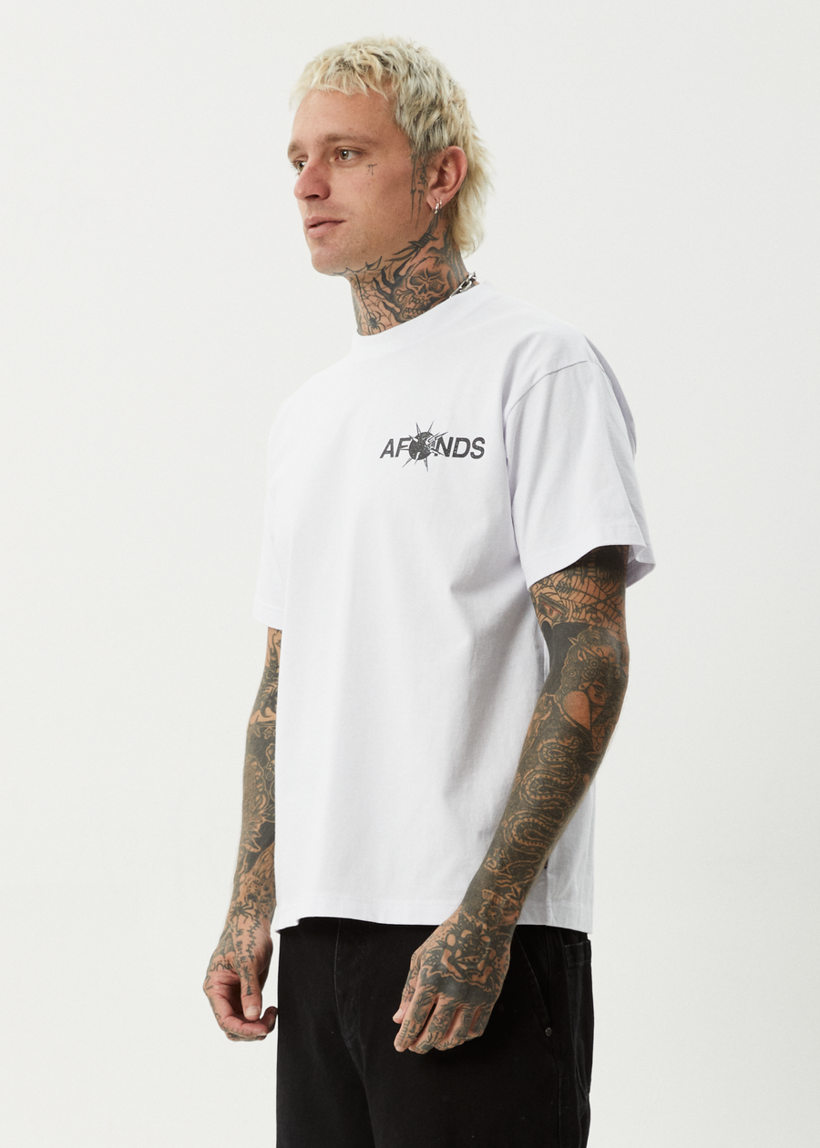 AFENDS Mens Spiked - Heavyweight Boxy Tee - White