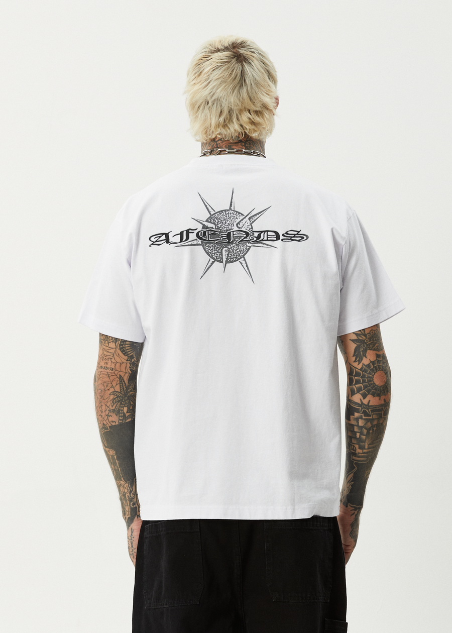 AFENDS Mens Spiked - Heavyweight Boxy Tee - White