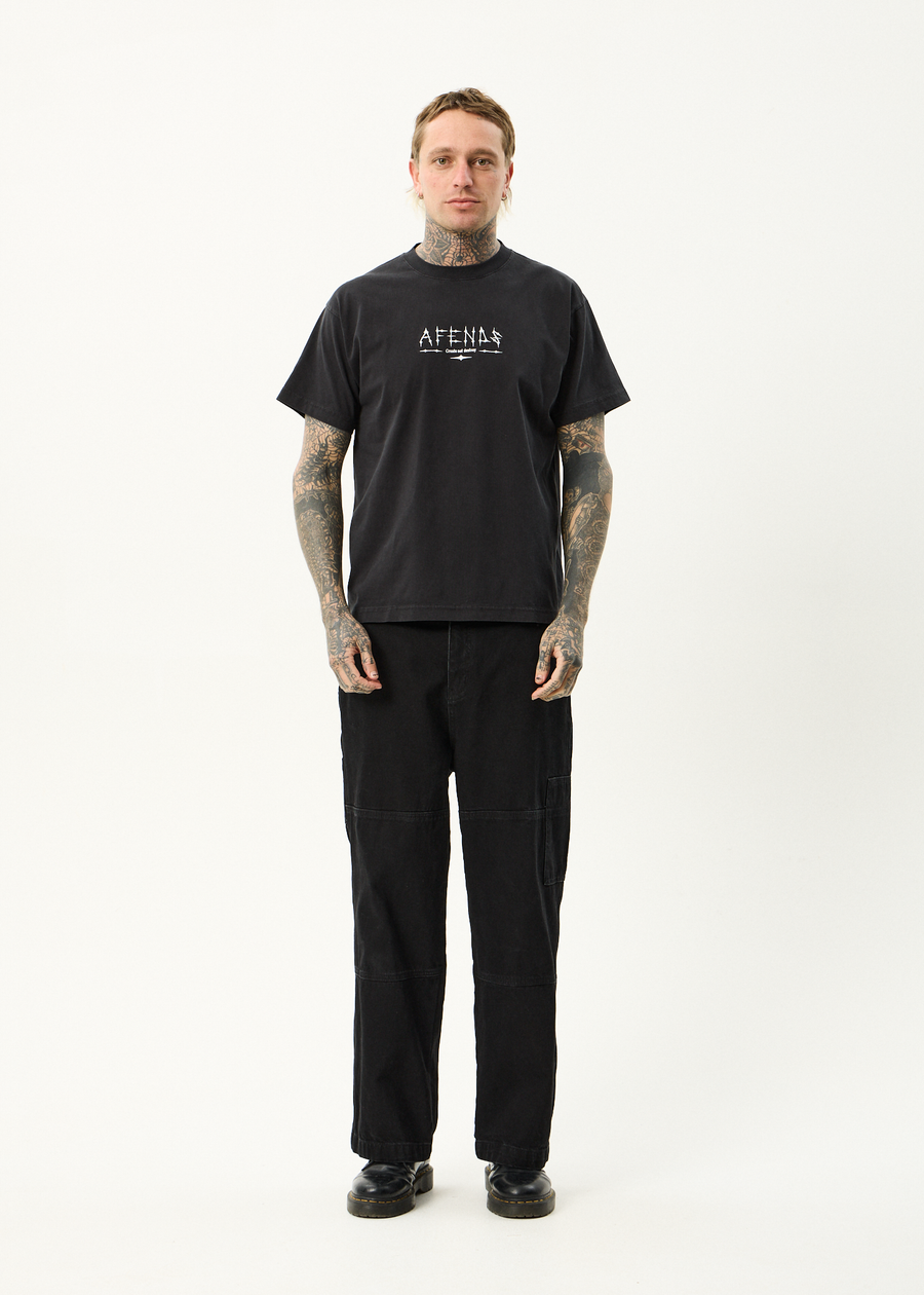 AFENDS Mens Spinal - Boxy Tee - Stone Black
