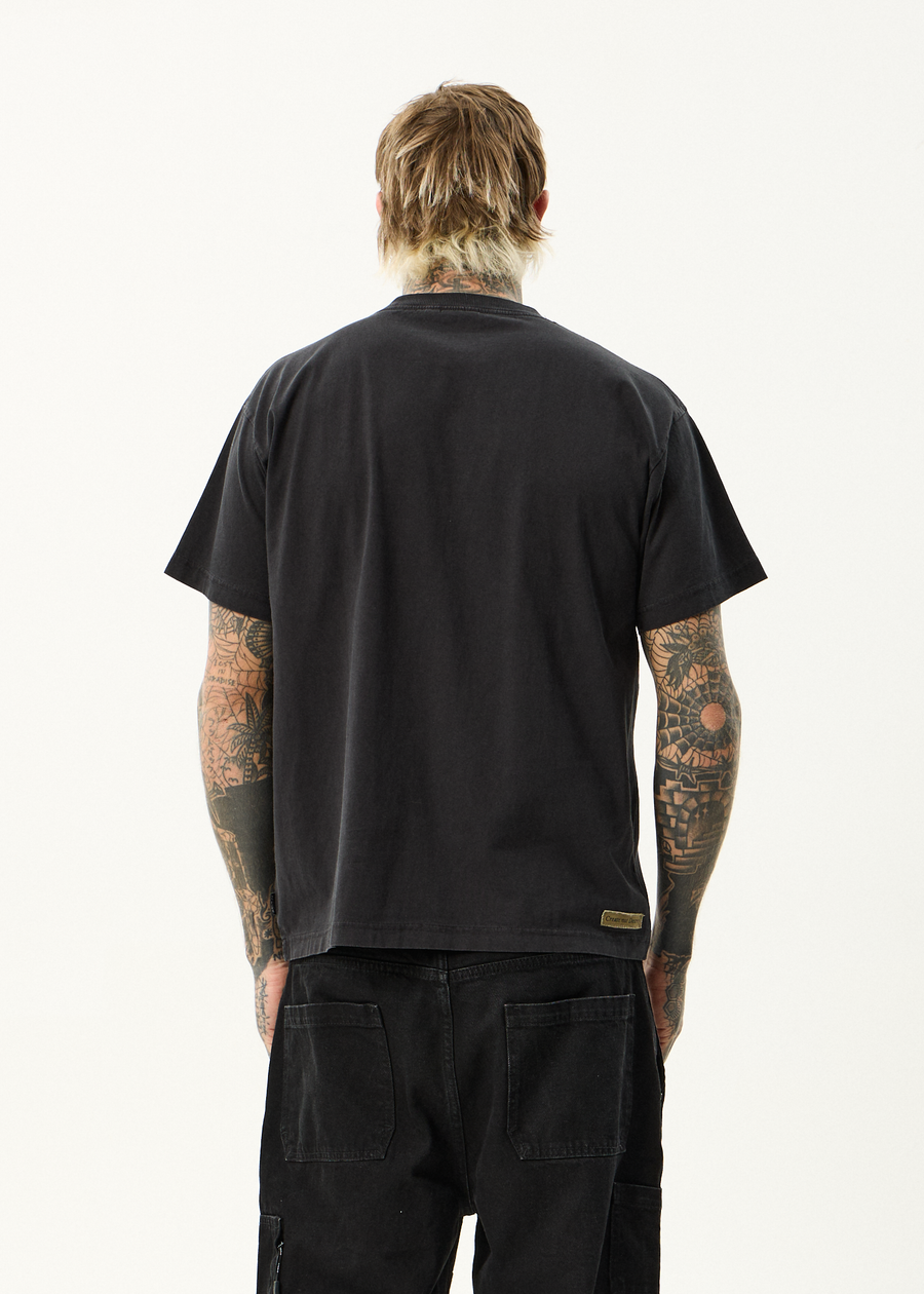 AFENDS Mens Spinal - Boxy Tee - Stone Black