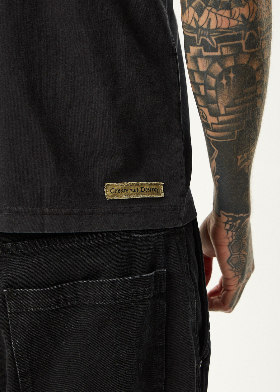 AFENDS Mens Spinal - Boxy Tee - Stone Black