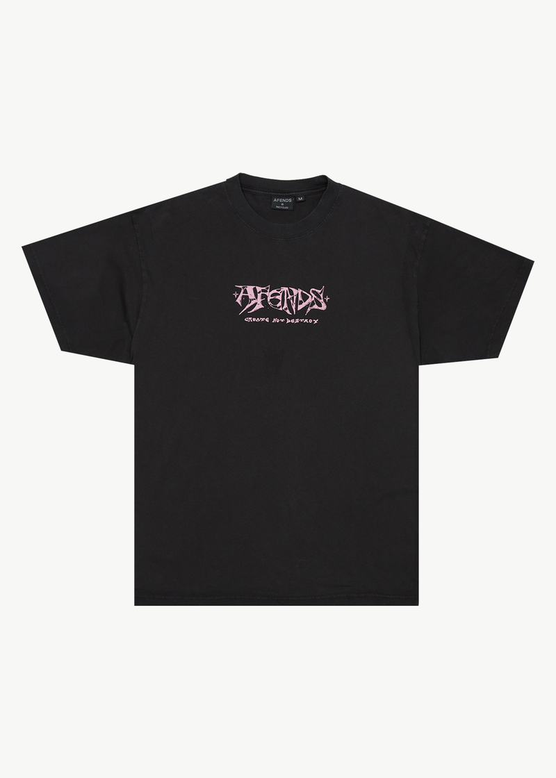 AFENDS Mens Horsey - Boxy Tee - Stone Black