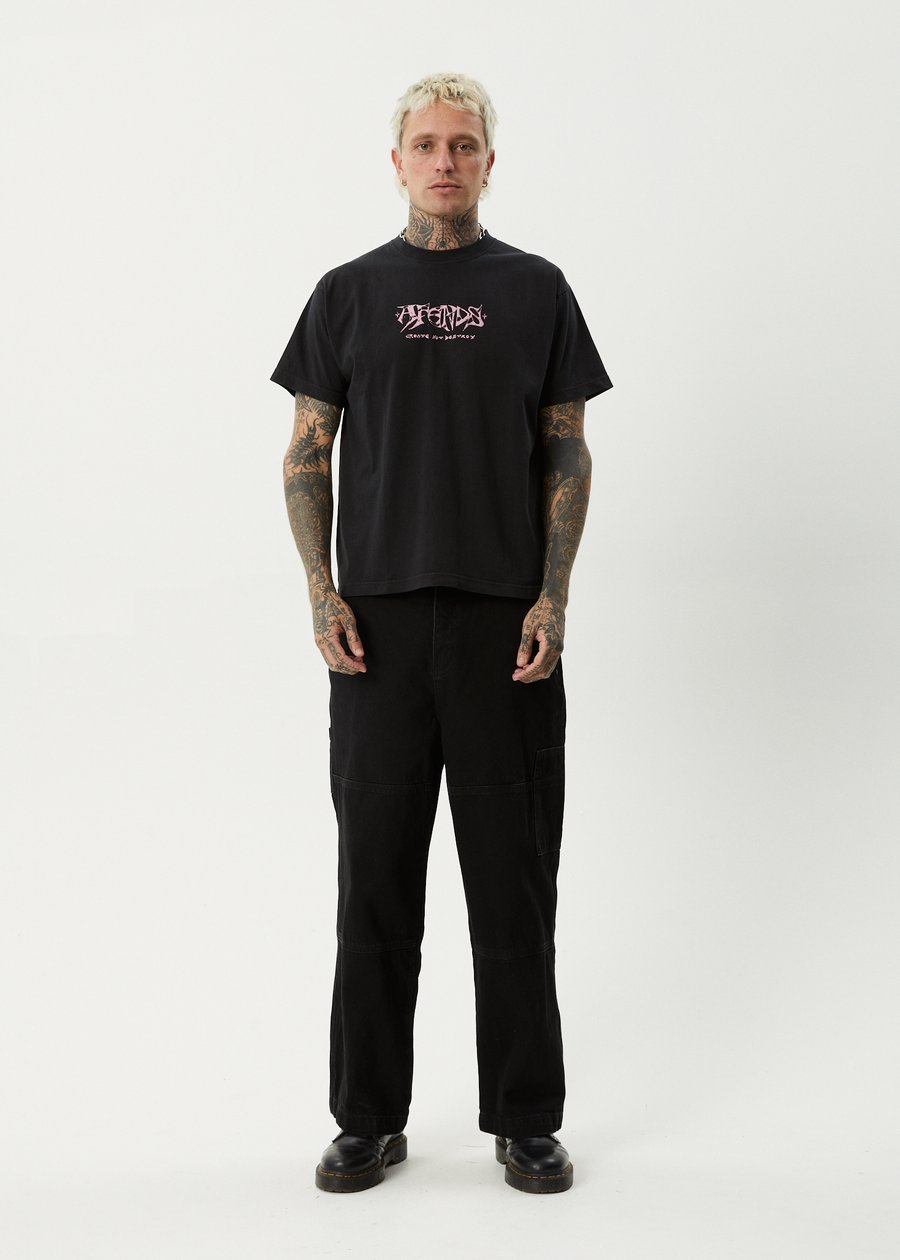 AFENDS Mens Horsey - Boxy Tee - Stone Black