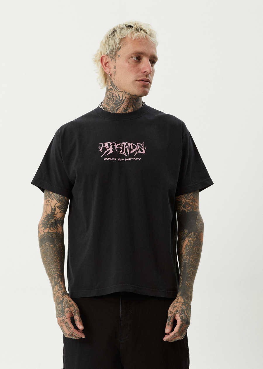 AFENDS Mens Horsey - Boxy Tee - Stone Black