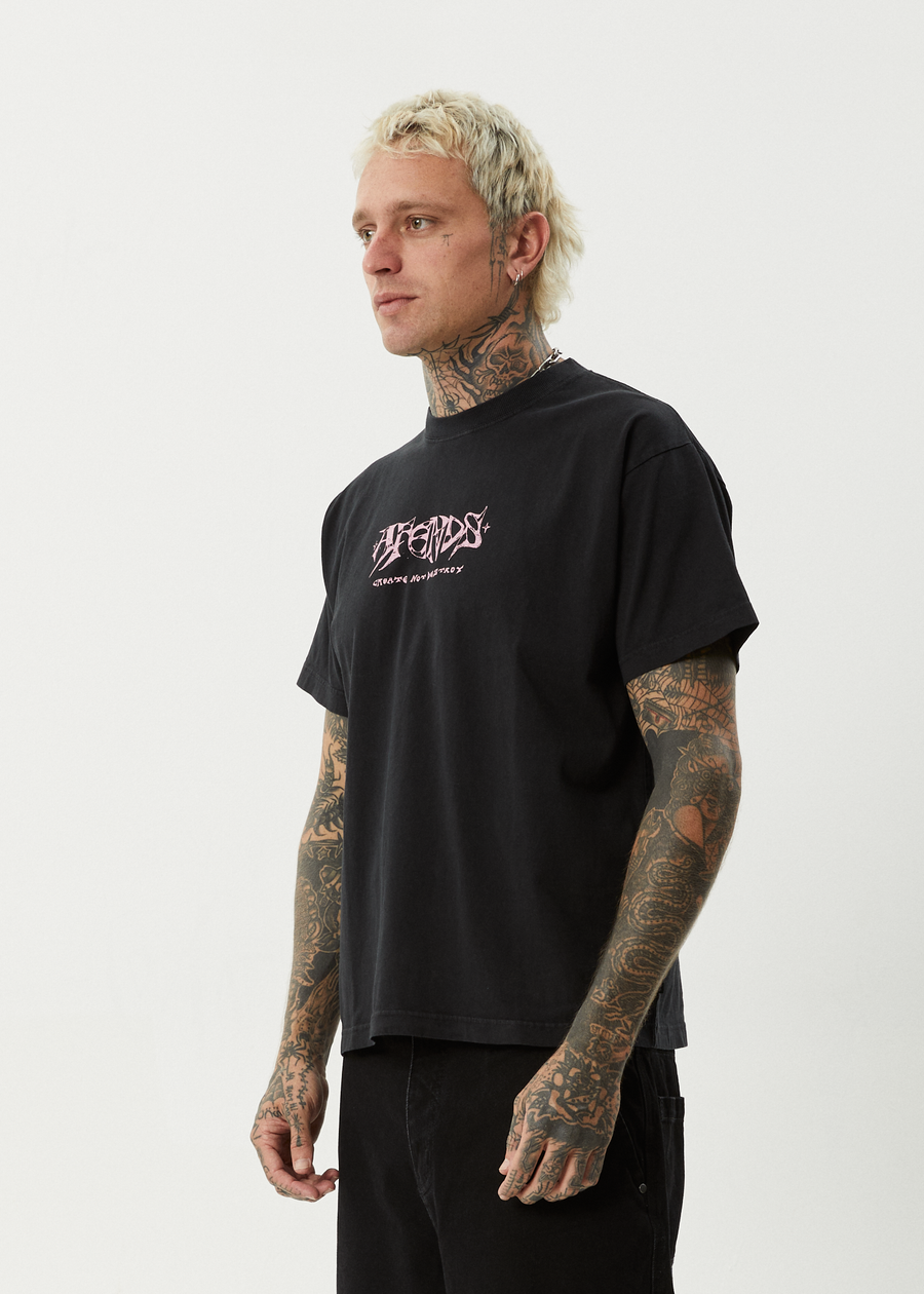 AFENDS Mens Horsey - Boxy Tee - Stone Black