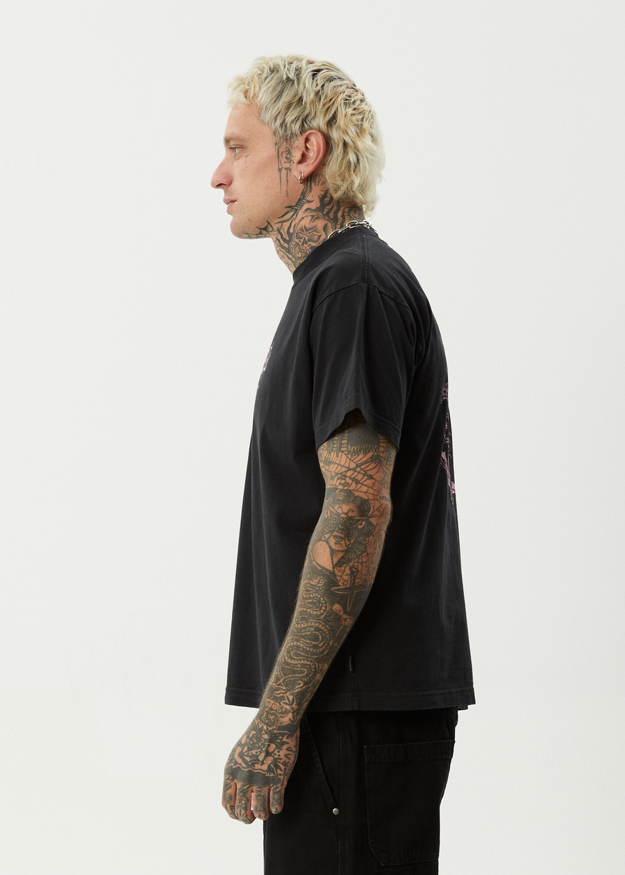 AFENDS Mens Horsey - Boxy Tee - Stone Black
