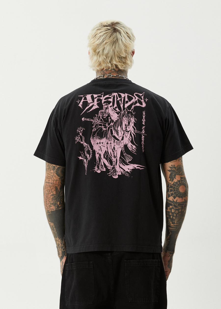 AFENDS Mens Horsey - Boxy Tee - Stone Black