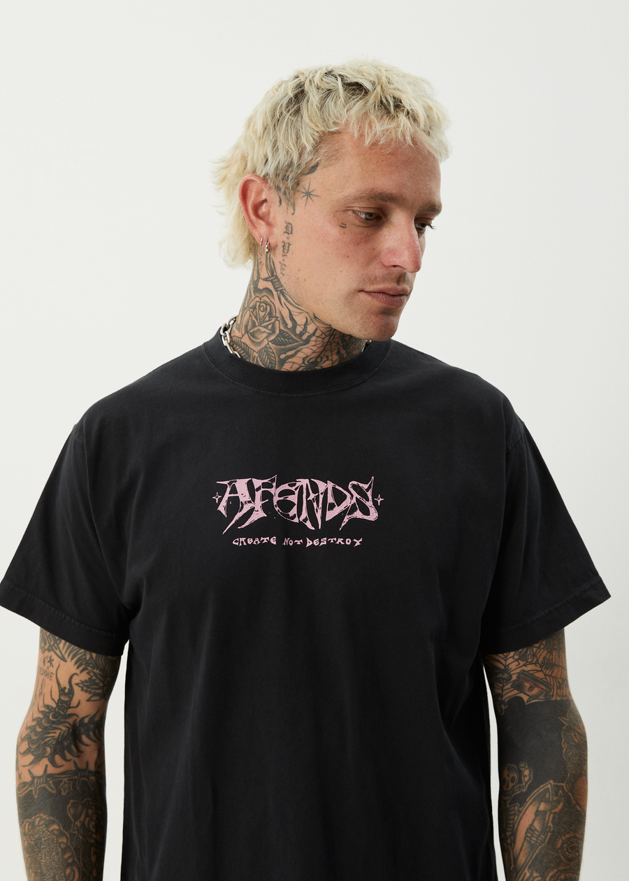 AFENDS Mens Horsey - Boxy Tee - Stone Black