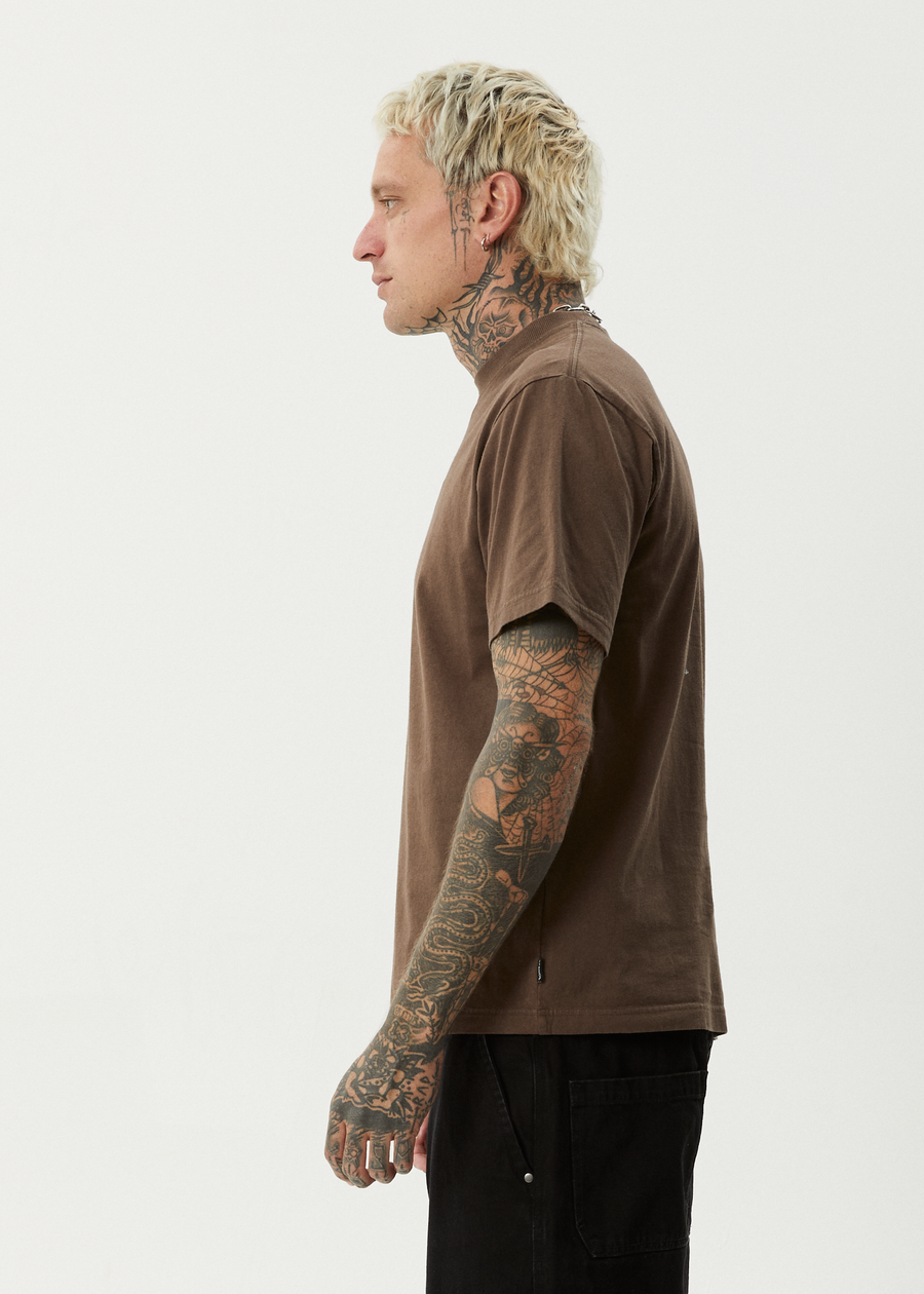 AFENDS Mens Sixsixsix - Retro Tee - Coffee