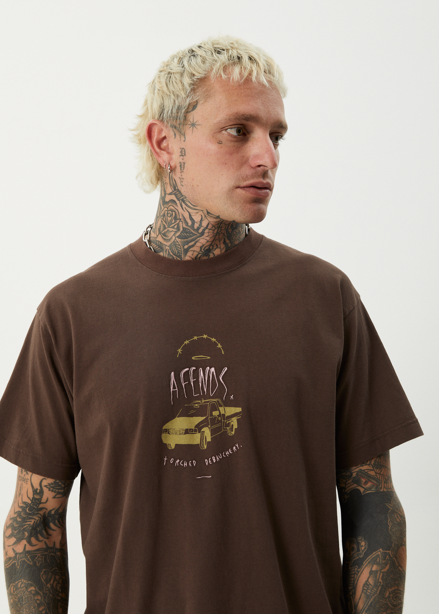 AFENDS Mens Trayback - Boxy Tee - Coffee