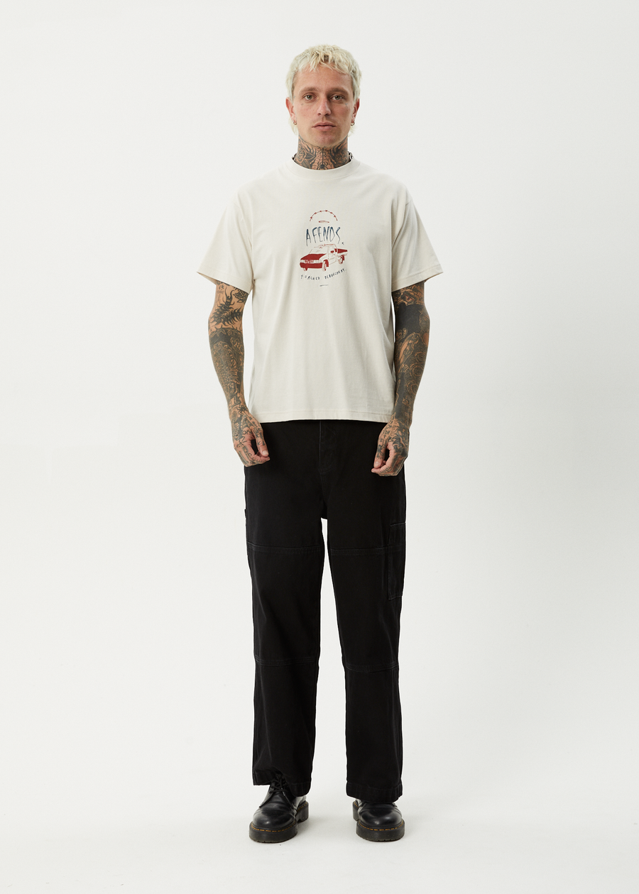 AFENDS Mens Trayback - Boxy Tee - Moonbeam