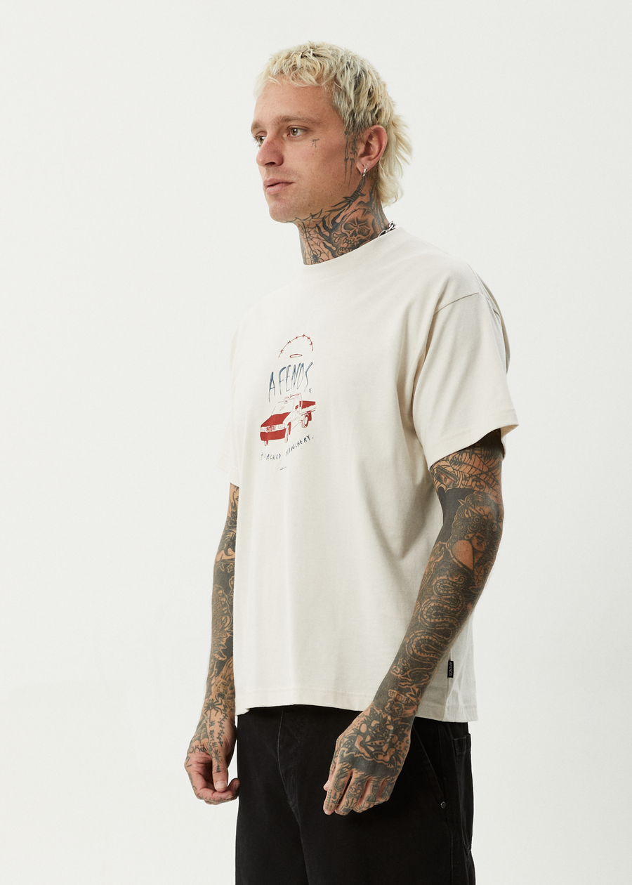 AFENDS Mens Trayback - Boxy Tee - Moonbeam
