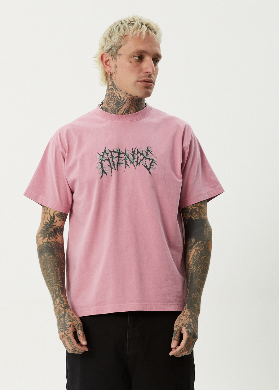 AFENDS Mens Heavy Petal - Heavyweight Boxy Tee - Washed Marrakesh