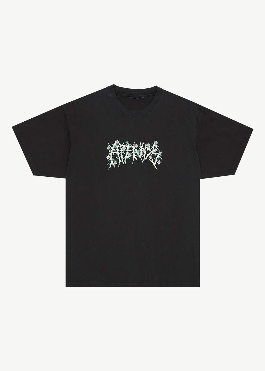 AFENDS Mens Heavy Petal - Heavyweight Boxy Tee - Stone Black