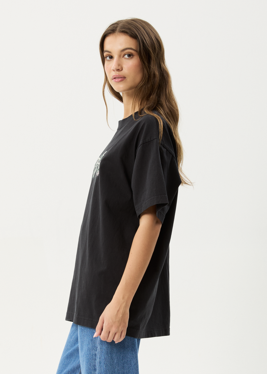 AFENDS Mens Heavy Petal - Heavyweight Boxy Tee - Stone Black