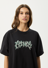 AFENDS Mens Heavy Petal - Heavyweight Boxy Tee - Stone Black - Afends mens heavy petal   heavyweight boxy tee   stone black