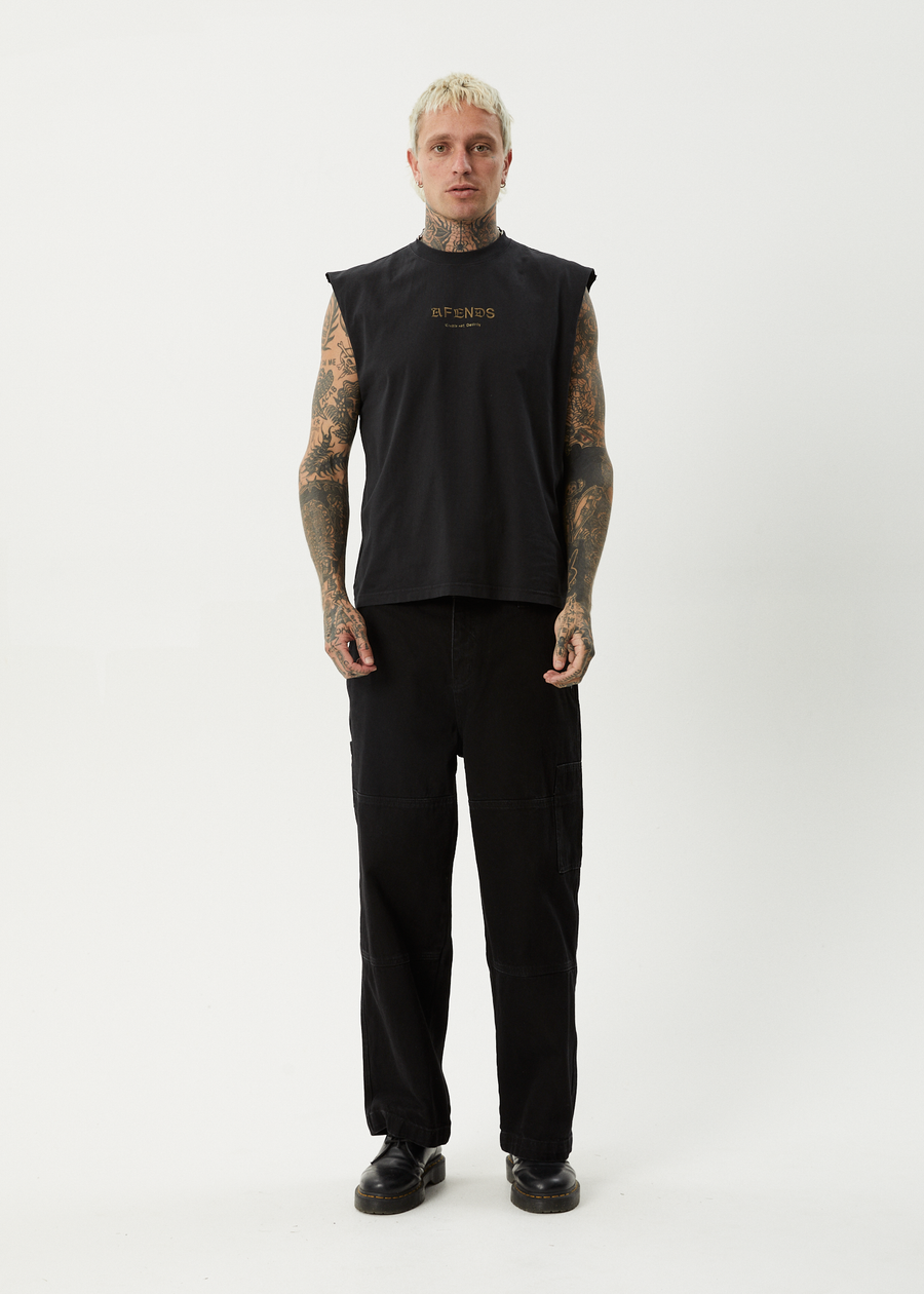 AFENDS Mens Mix Up - Sleeveless Tee - Stone Black