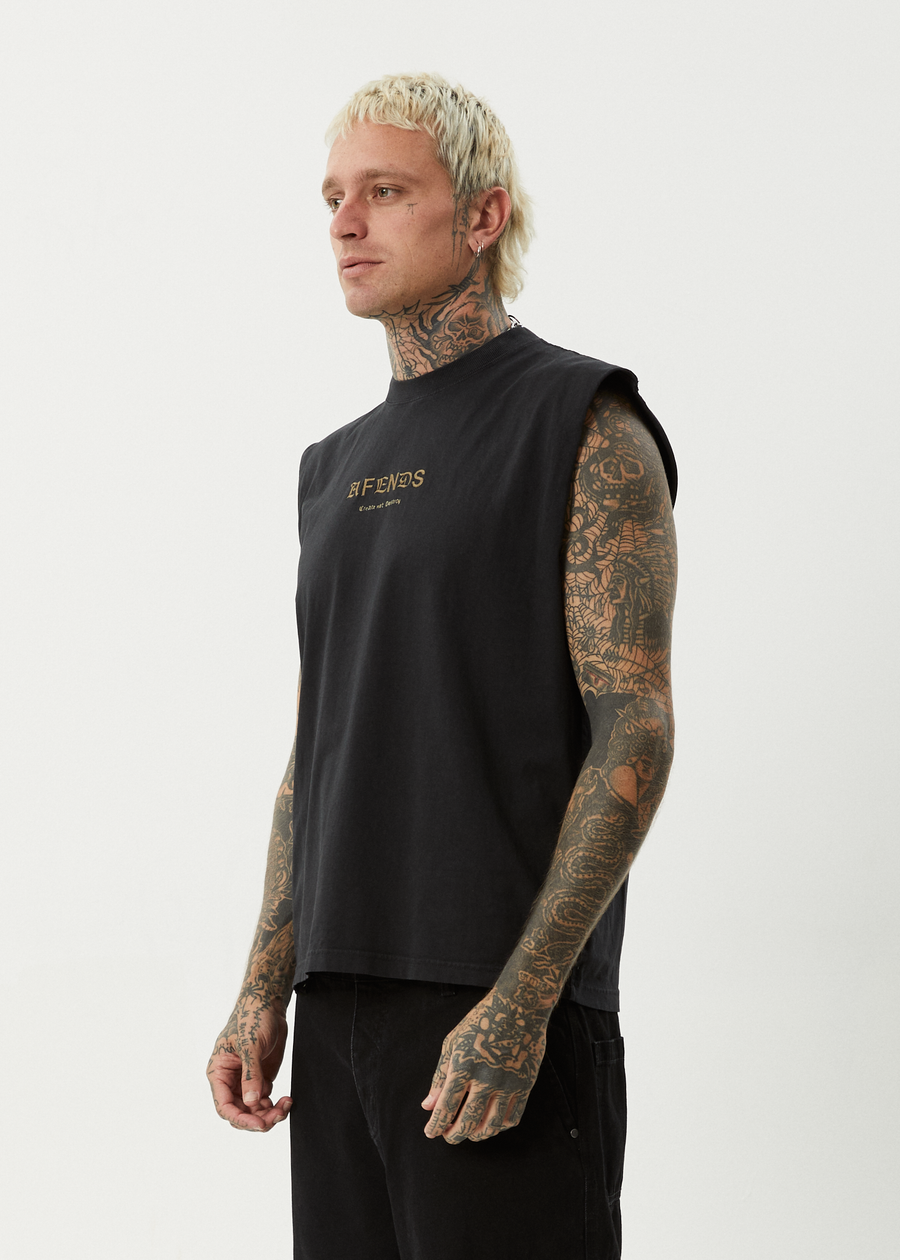 AFENDS Mens Mix Up - Sleeveless Tee - Stone Black