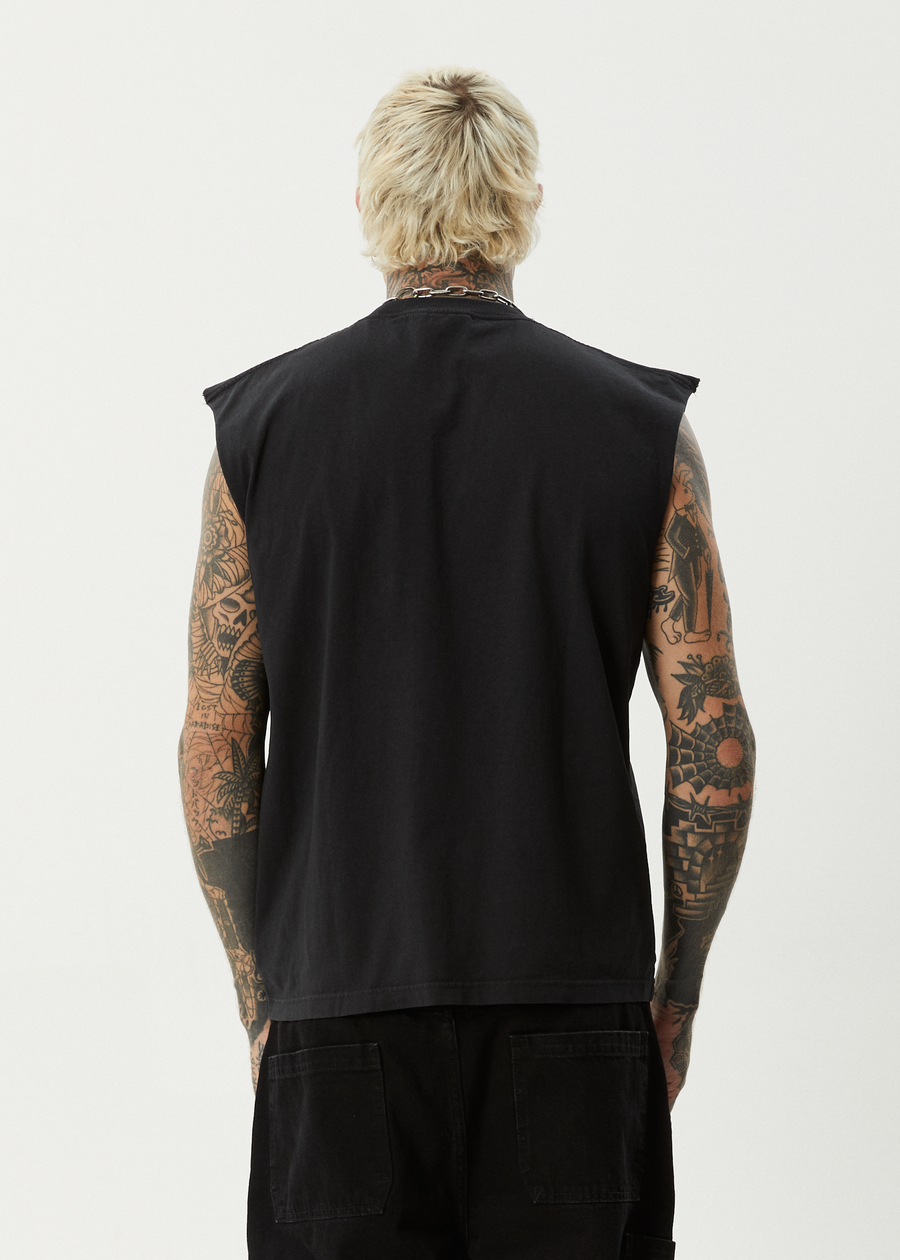 AFENDS Mens Mix Up - Sleeveless Tee - Stone Black