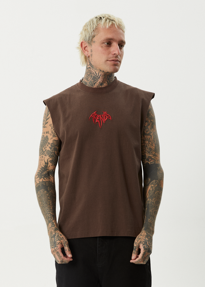 AFENDS Mens Bats - Sleeveless Tee - Coffee