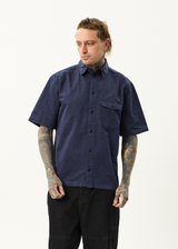 AFENDS Mens Overdie - Overdyed Short Sleeve Shirt - Deep Sea - Afends mens overdie   overdyed short sleeve shirt   deep sea