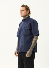 AFENDS Mens Overdie - Overdyed Short Sleeve Shirt - Deep Sea - Afends mens overdie   overdyed short sleeve shirt   deep sea