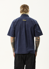 AFENDS Mens Overdie - Overdyed Short Sleeve Shirt - Deep Sea - Afends mens overdie   overdyed short sleeve shirt   deep sea