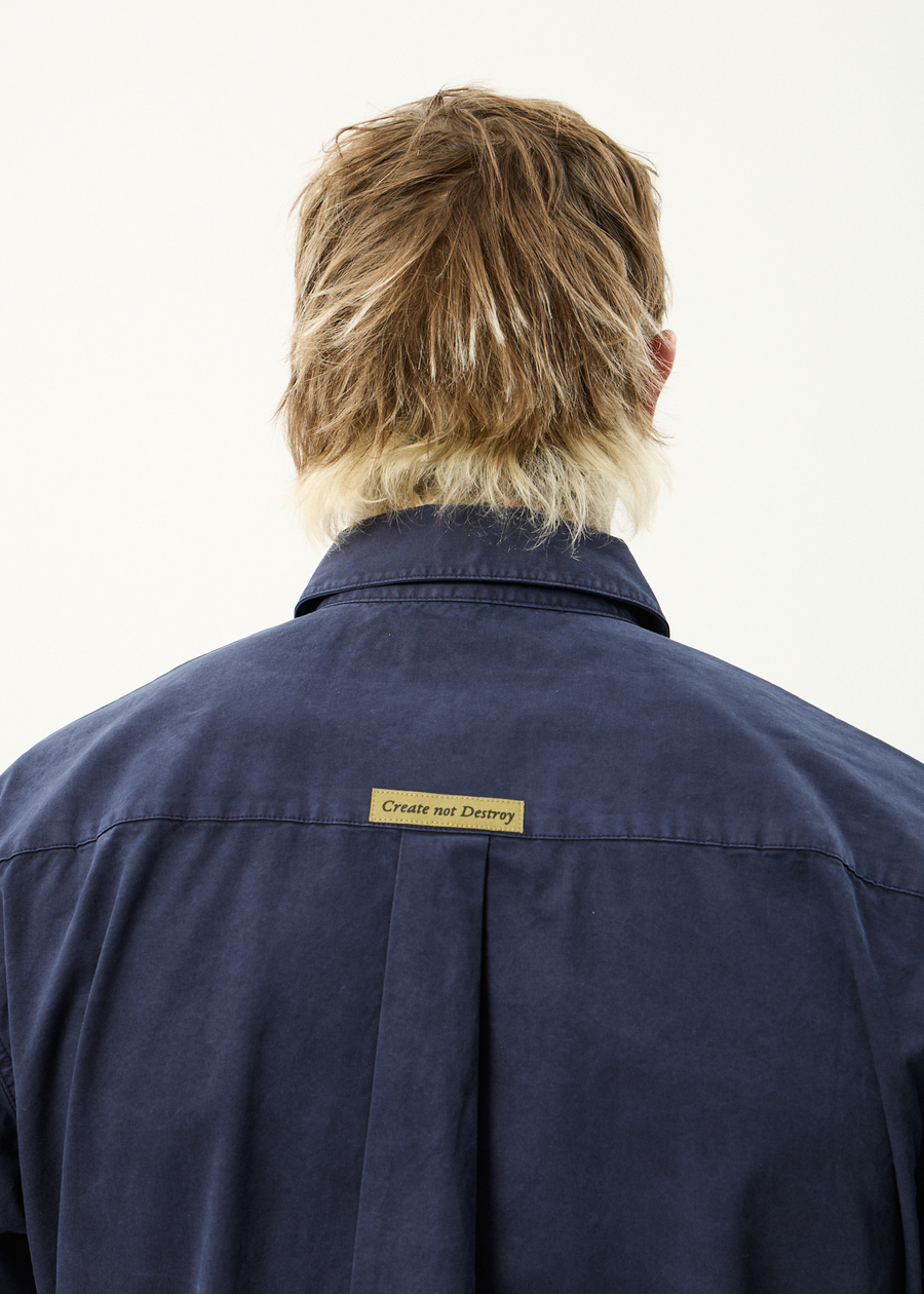 AFENDS Mens Overdie - Overdyed Short Sleeve Shirt - Deep Sea