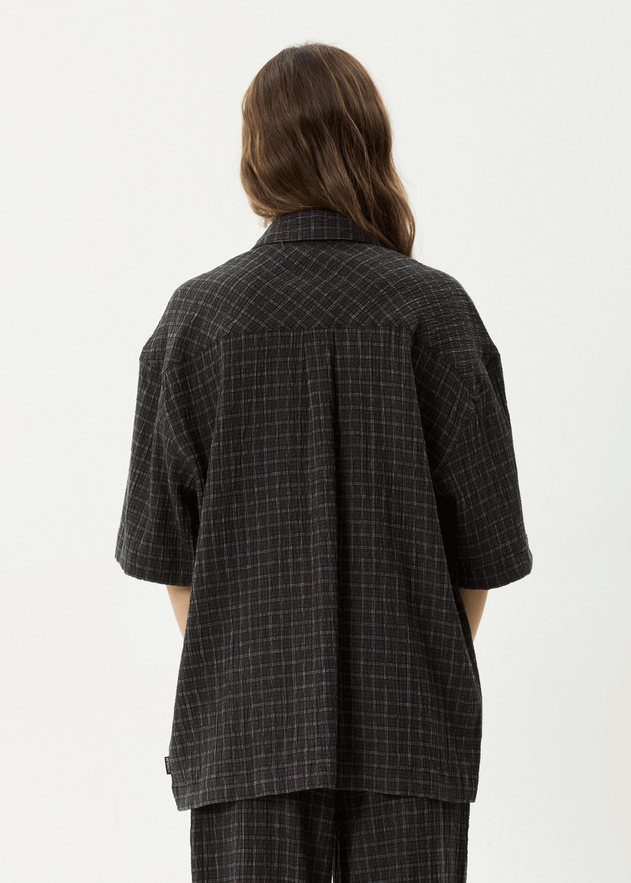 AFENDS Mens Dusk - Seersucker Check Shirt - Black Check