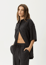 AFENDS Mens Dusk - Seersucker Check Shirt - Black Check - Afends mens dusk   seersucker check shirt   black check