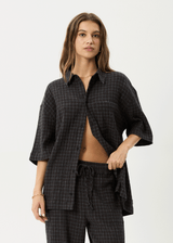 AFENDS Mens Dusk - Seersucker Check Shirt - Black Check - Afends mens dusk   seersucker check shirt   black check