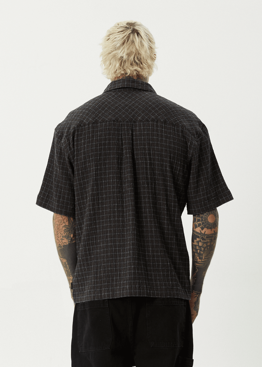 AFENDS Mens Dusk - Seersucker Check Shirt - Black Check