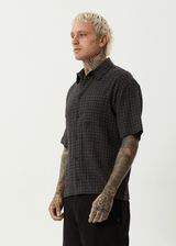 AFENDS Mens Dusk - Seersucker Check Shirt - Black Check - Afends mens dusk   seersucker check shirt   black check