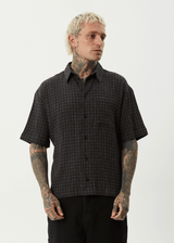 AFENDS Mens Dusk - Seersucker Check Shirt - Black Check - Afends mens dusk   seersucker check shirt   black check