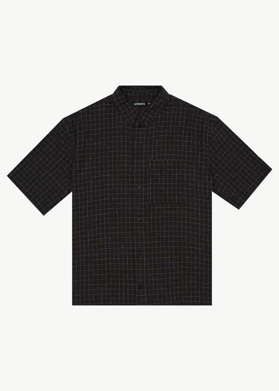 AFENDS Mens Dusk - Seersucker Check Shirt - Black Check