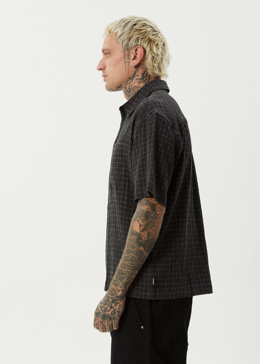 AFENDS Mens Dusk - Seersucker Check Shirt - Black Check