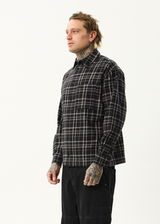 AFENDS Mens Nights - Flannel Long Sleeve Shirt - Black Check - Afends mens nights   flannel long sleeve shirt   black check