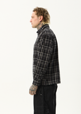 AFENDS Mens Nights - Flannel Long Sleeve Shirt - Black Check - Afends mens nights   flannel long sleeve shirt   black check