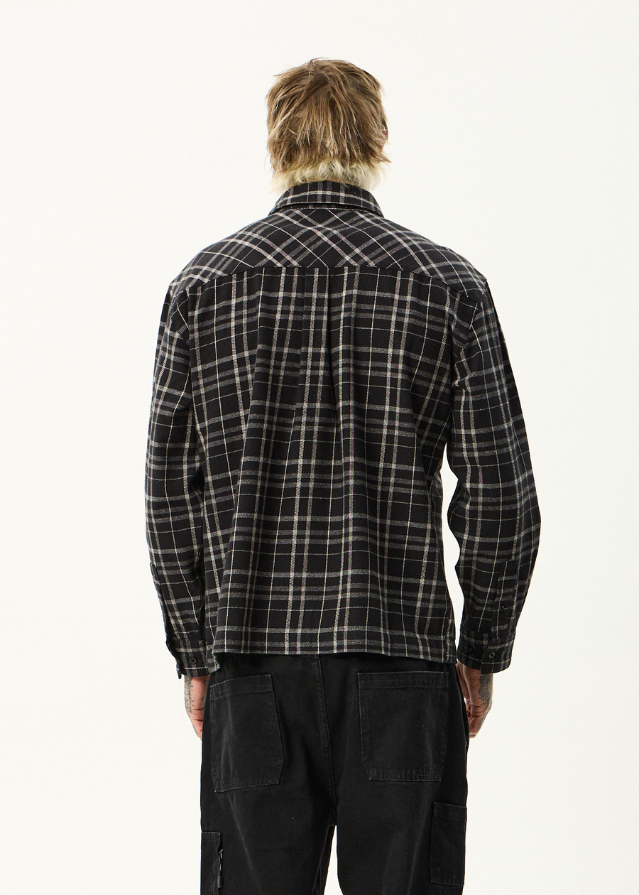 AFENDS Mens Nights - Flannel Long Sleeve Shirt - Black Check