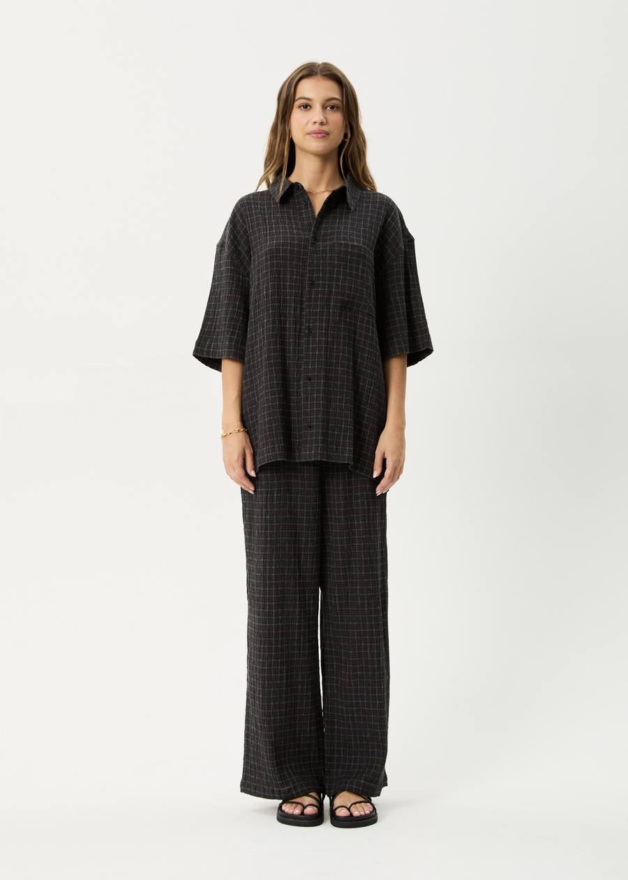 AFENDS Mens Dusk - Seersucker Check Shirt - Black Check